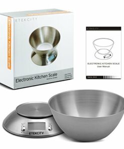 Etekcity Bilancia da Cucina Elettronica in Acciaio Inossidabile 5kg/ 11lb, Ciotola Mescolata, Timer Allarme, Indicatore Temperatura, Display Retroilluminato, Argento