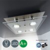 Plafoniera LED da soffitto, lampada moderna da soffitto, include 4 lampadine GU10 da 3W 250 Lumen, luce calda 3000K, lampadario quadrato corpo metallo e vetro, color nickel opaco, 230V IP20