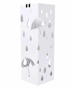 SONGMICS Portaombrelli Porta ombrelli 49 cm Bianco in Ferro Quadro con Gancini e Vaschetta Scolapioggia LUC49W