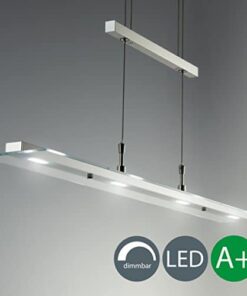 Lampadario LED a sospensione, luce dimmerabile, lampada da soffitto regolabile in altezza per cucina, luce calda, metallo color nickel opaco e vetro, 1 luce LED integrata 20W I 230V I IP20