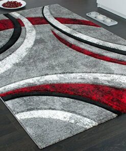 Paco Home Tappeto di Design con Bordo Definito Motivo A Righe Grigio Nero Rosso Screziato, Dimensione:120×170 cm