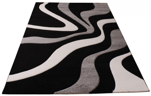 Paco Home Tappeto di Design Motivo Ondulato Orlo Lavorato A Mano nei Colori Nero Grigio Bianco, Dimensione:120×170 cm