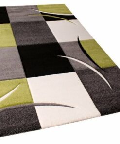 Paco Home Tappeto di Design Orlo A Quadri nei Colori Bianco Verde Grigio Nero, Dimensione:160×230 cm