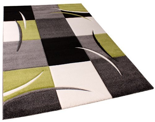 Paco Home Tappeto di Design Orlo A Quadri nei Colori Bianco Verde Grigio Nero, Dimensione:160×230 cm
