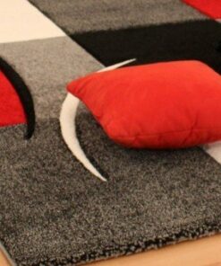 Tappeto di Design Orlo Modello A Quadri nei Colori Bianco Rosso Grigio Nero, Dimensione:120×170 cm