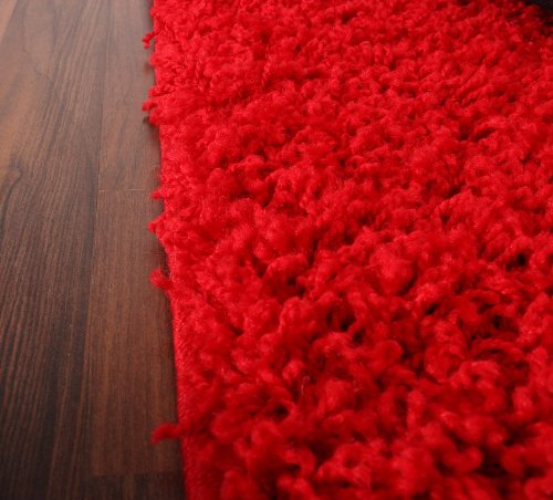 Tappeto Shaggy/A Pelo Alto/A Pelo Lungo/Tappeto A Tinta Unita in Rosso, Dimensione:80×150 cm