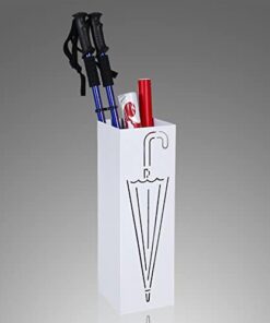 SONGMICS Portaombrelli Porta ombrelli 15,5 x 15,5 x 49 cm Bianco in Ferro Quadro con Gancini e Vaschetta Scolapioggia LUC01W