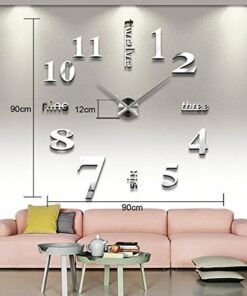 X-Rui Moderno fai da te grande parete 3D Sticker orologio per Arredo Casa Ufficio Argento