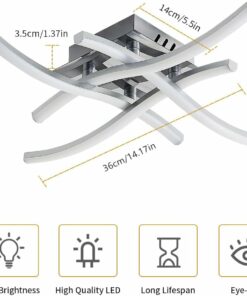 Pheashion Plafoniera LED Dimmerabile, 28W Lampada da Soffitto LED Camera da Letto con Telecomando, 3000K-6500K Lampadario Moderno a Soffitto Curvo Cromato per Soggiorno, Corridoio, Studio (Argento)