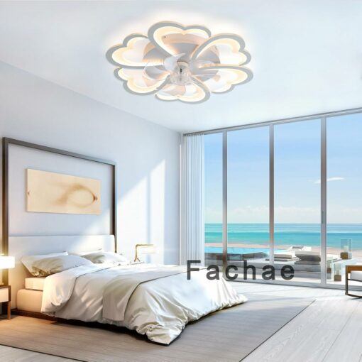 Fiore Ventilatore Da Soffitto Con Luce E Telecomando,Dc 6 Velocità Lampadario Con Ventilatore Da Soffitto,Led Dimmerabile,Funzione Di Memoria Silenzioso,Per Soggiorno Camera Da Letto,App,Bianco