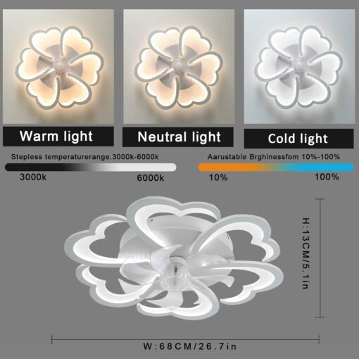 Fiore Ventilatore Da Soffitto Con Luce E Telecomando,Dc 6 Velocità Lampadario Con Ventilatore Da Soffitto,Led Dimmerabile,Funzione Di Memoria Silenzioso,Per Soggiorno Camera Da Letto,App,Bianco