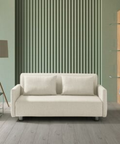 EVERGREENWEB - Divano letto 2 posti con Materasso Matrimoniale 160x190 Waterfoam Ortopedico Prontoletto Rivestimento sfoderabile, lavabile color Bianco Crema Braccioli Slim con Cuscini - Edith