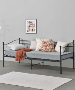 [en.casa] Divano in Metallo a 2-3 Posti di Seduta, Supporto Max.150 kg Letto Singolo 90 x 200 cm Sofa in Acciaio con Cornice Decorativa - Nero