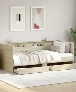 Festnight Divano Letto Singolo, Letto Singolo con Contenitore, Struttura Divano Letto, Divano Letto con Cassetti, in Legno Multistrato Rovere Sonoma 75x190 cm