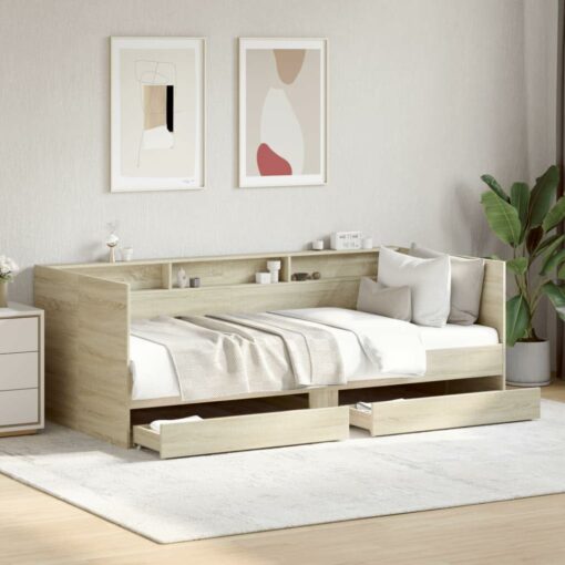 Festnight Divano Letto Singolo, Letto Singolo con Contenitore, Struttura Divano Letto, Divano Letto con Cassetti, in Legno Multistrato Rovere Sonoma 75x190 cm