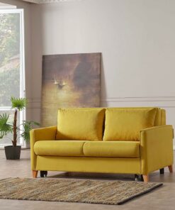 EVERGREENWEB - Divano Letto a 2 posti con Materasso 140x190, Sofà Soggiorno con zampe in legno designo Moderno e 2 Cusini in omaggio, Tortora | Malion (Grigio)