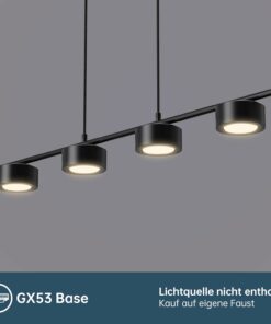Schiele Lampada a sospensione, 4 luci LED GX53 base lampada, luce a sospensione moderna regolabile in altezza lampadario，per camera da letto, cucina, sala da pranzo (senza lampadina)